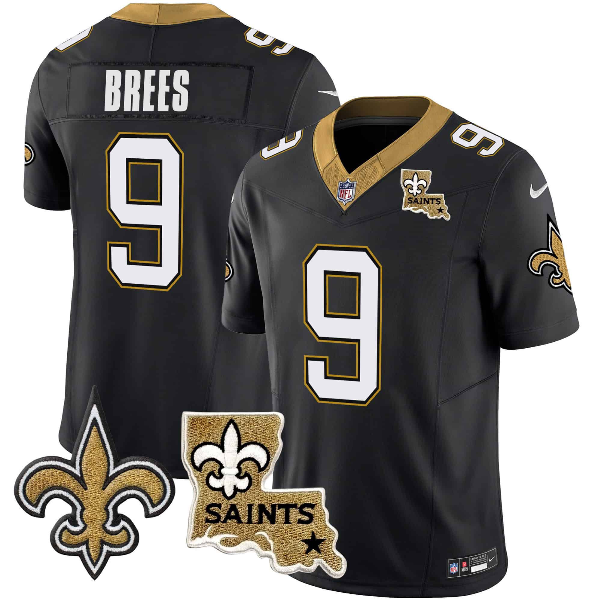 Men New Orleans Saints 9 Brees Black 2024 Nike Vapor Limited NFL Jersey style 1